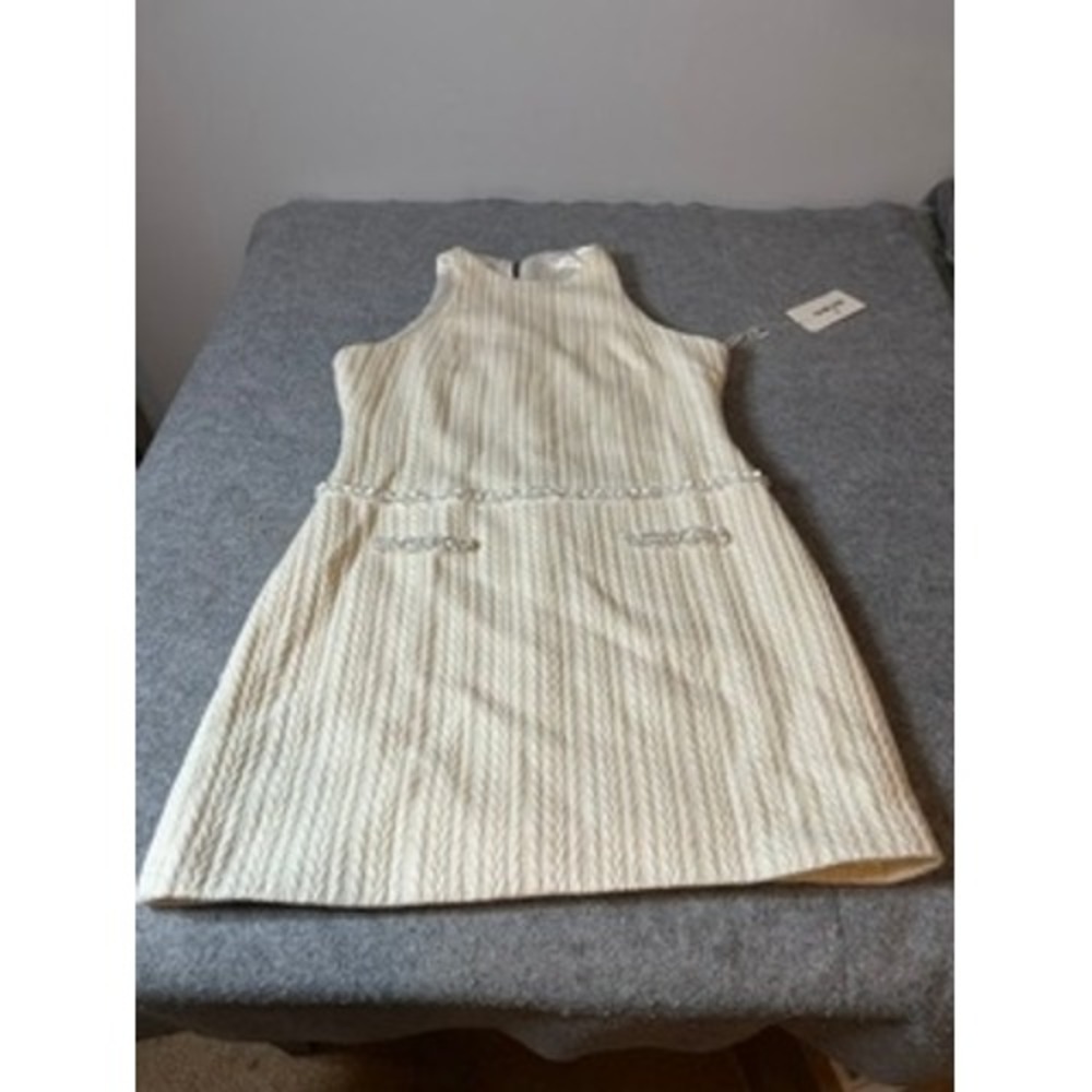 Chelize Ivory Cable Knit Sequin Pearl Embellished Mini Dress Size XL NEW